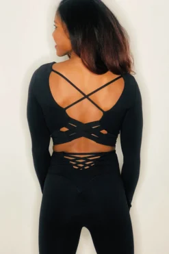 All Pole Wear Olra Activewear Long Sleeve Crop Top - Black