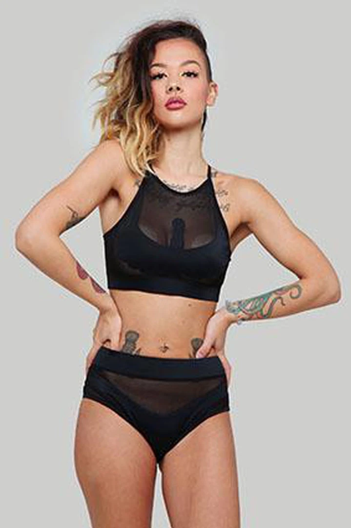 All Pole Wear Creatures Of XIX I S I S High Waisted Bottoms - Black With Black Mesh