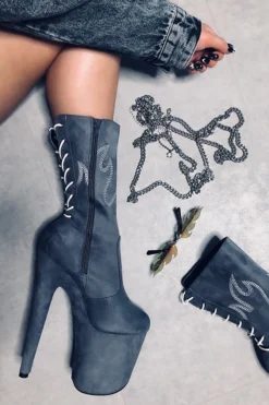 Hella Heels HellGirl 8inch Boots - Grey/White Back In Stock