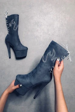 Hella Heels HellGirl 7inch Boots - Grey/White Back In Stock