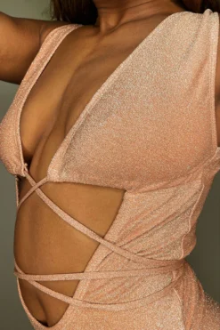 All Pole Wear Exo Wear Lurex Bodysuit - Rose Gold