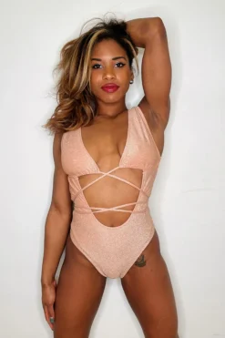 All Pole Wear Exo Wear Lurex Bodysuit - Rose Gold