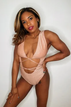 All Pole Wear Exo Wear Lurex Bodysuit - Rose Gold