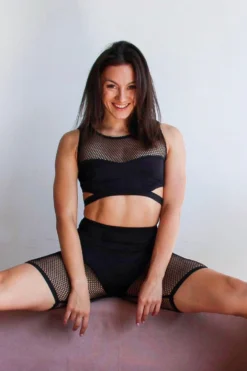 Exo Wear Back Strap Top - Black Fishnet All Pole Wear