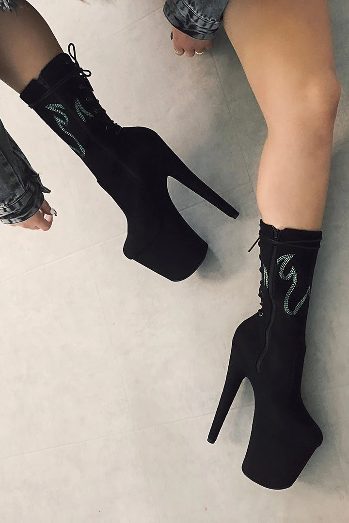 Hella Heels HellGirl 8inch Boots - Black/Mint Shoes