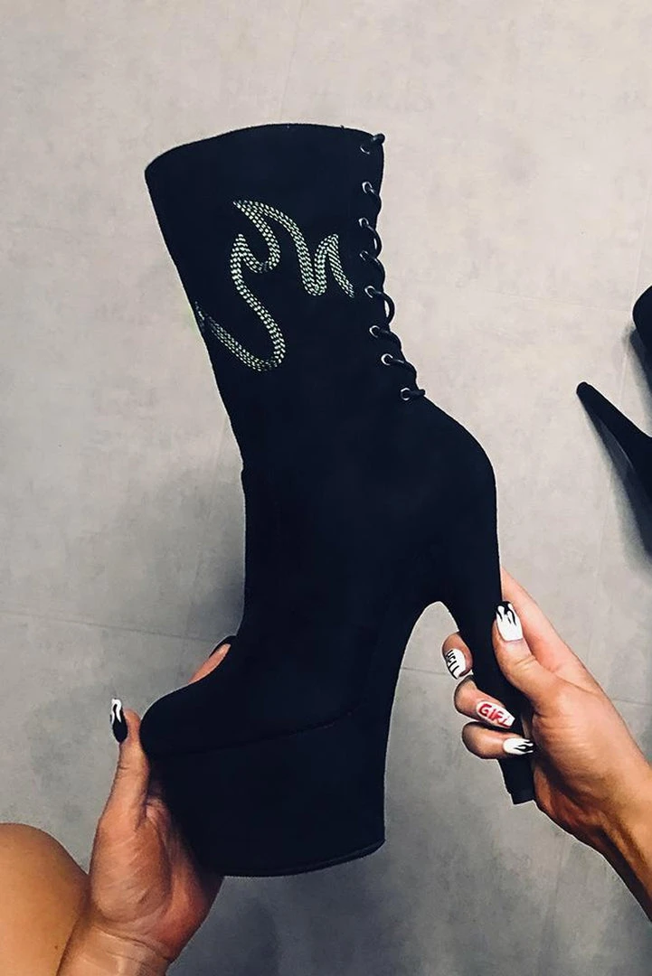 Hella Heels HellGirl 7inch Boots - Black/Mint Shoes