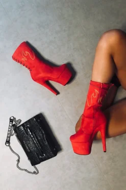 Hella Heels HellGirl 7inch Boots - Red/Yellow Shoes