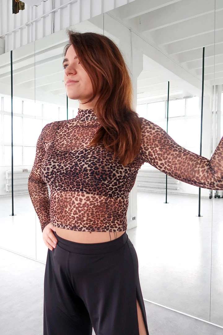REV ACTIV Wild Leopard Long Sleeved Crop Top All Pole Wear