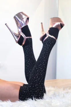 Lunalae Thigh High Diamonte Socks - Black Accessories