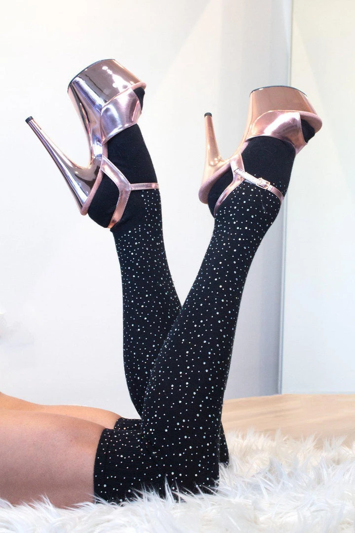 Lunalae Thigh High Diamonte Socks - Black Accessories