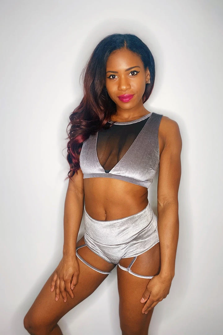 Shimmy & Sparkle London Crop Top - Silver Taupe