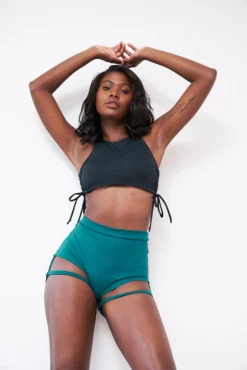 Lunalae Lure You High Waisted Garter Shorts - Recycled Teal