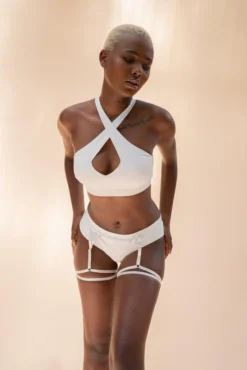 All Pole Wear Lunalae Olivia Low Waist Garter Shorts - Recycled White