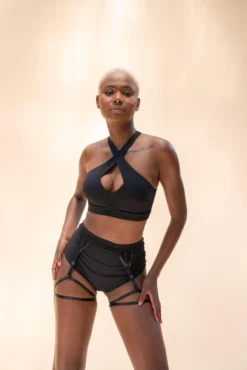 Most Loved Lunalae Olivia High Waisted Garter Shorts - Recycled Black