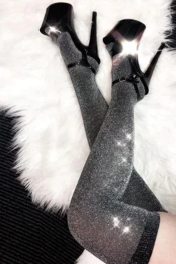 Lunalae Lurex Thigh High Socks - Black