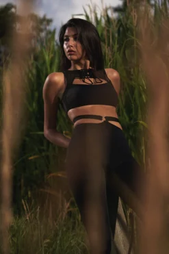 All Pole Wear Hamade Activewear Lace Up High Neck Top - Black