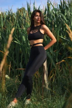 All Pole Wear Hamade Activewear Lace Up High Neck Top - Black