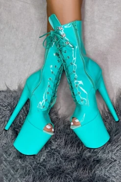 Hella Heels LipKit Open Toe 8inch Boots - Minted