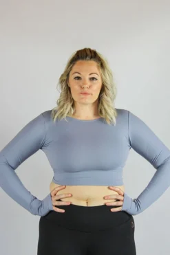 Olra Activewear Long Sleeve Crop Top - Sky Grey