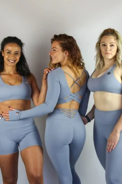 Olra Activewear Long Sleeve Crop Top - Sky Grey