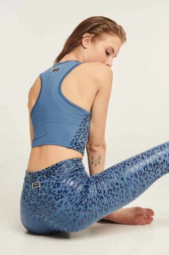 Paradise Chick Superhero Series Tank Top - Dusty Blue Leopard All Pole Wear