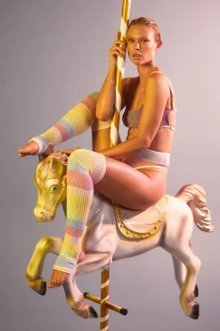 Rolling Thigh High Leg Warmers With Stirrups - Pony Striped (2 Sizes) Accessories