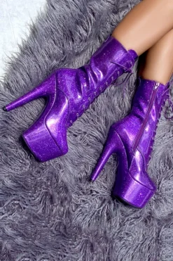 Hella Heels The Glitterati 7inch Boots - Purple Rain Shoes