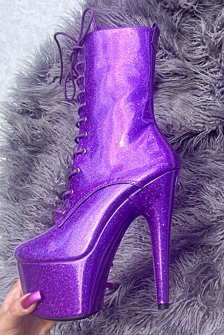 Hella Heels The Glitterati 7inch Boots - Purple Rain Shoes
