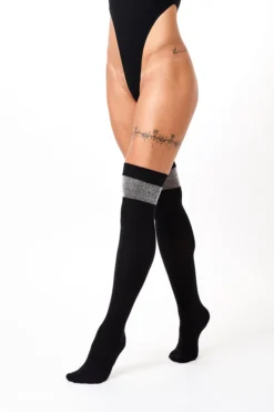 Rolling Over The Knee Socks - Black With Silver Lurex Band Accessories