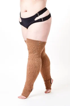 Rolling Cable Knit Thigh High Leg Warmers With Stirrups - Terra Accessories
