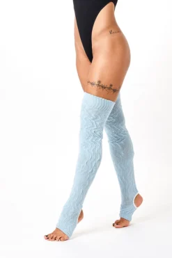 Accessories Rolling Cable Knit Thigh High Leg Warmers With Stirrups - Ocean