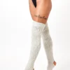 Rolling Cable Knit Thigh High Leg Warmers With Stirrups - Oatmeal Accessories