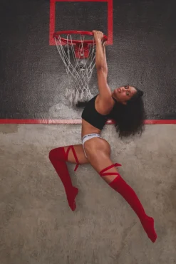 Rolling Over The Knee Ribbon Socks - Red (3 Sizes Available) Accessories