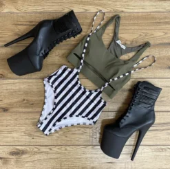 Hamade Activewear High Waisted Sling Bottoms - Black And White Striped