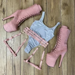 Pleaser USA Flamingo-1050FS Faux Suede 8inch Pleaser Boots - Baby Pink Shoes