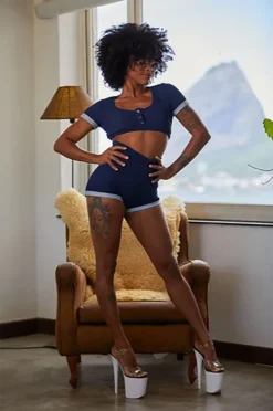 All Pole Wear Rolling Carmen Top - Navy