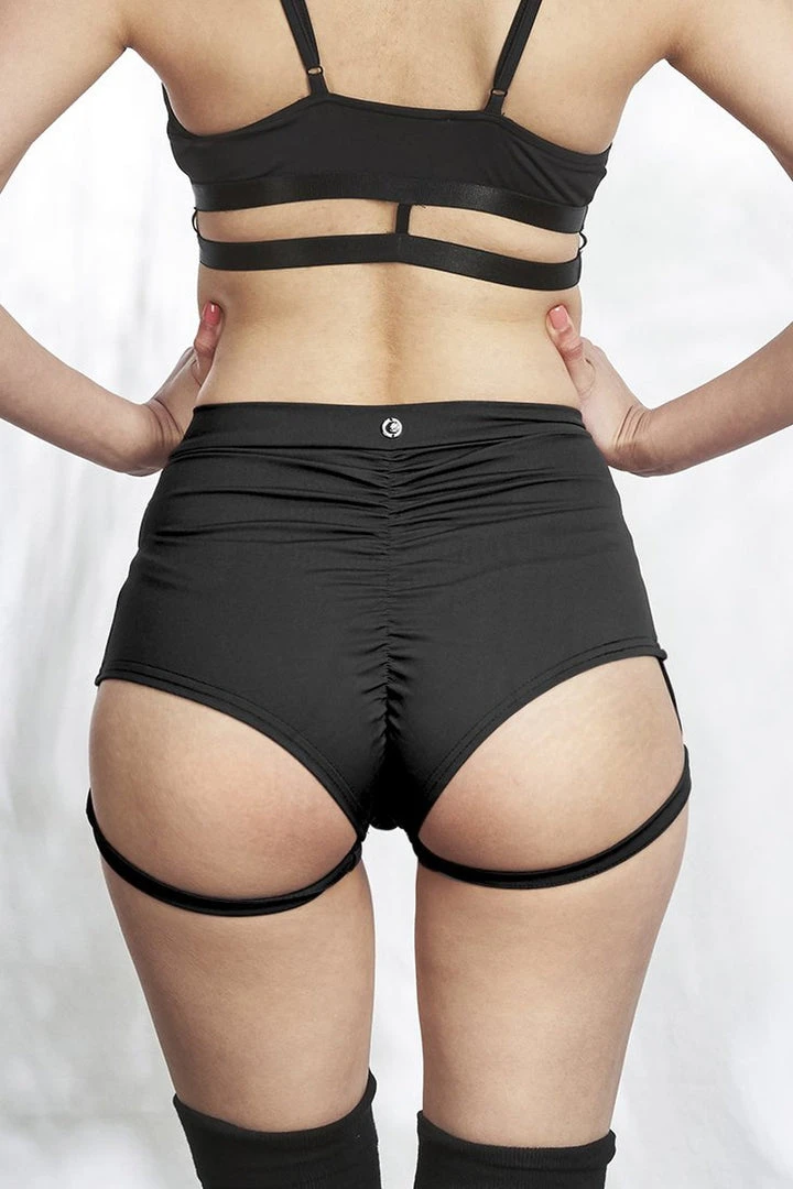 Most Loved Lunalae Lure You High Waisted Garter Shorts - Black