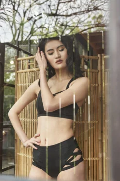 Lunalae High Waist Cross Section Shorts - Black