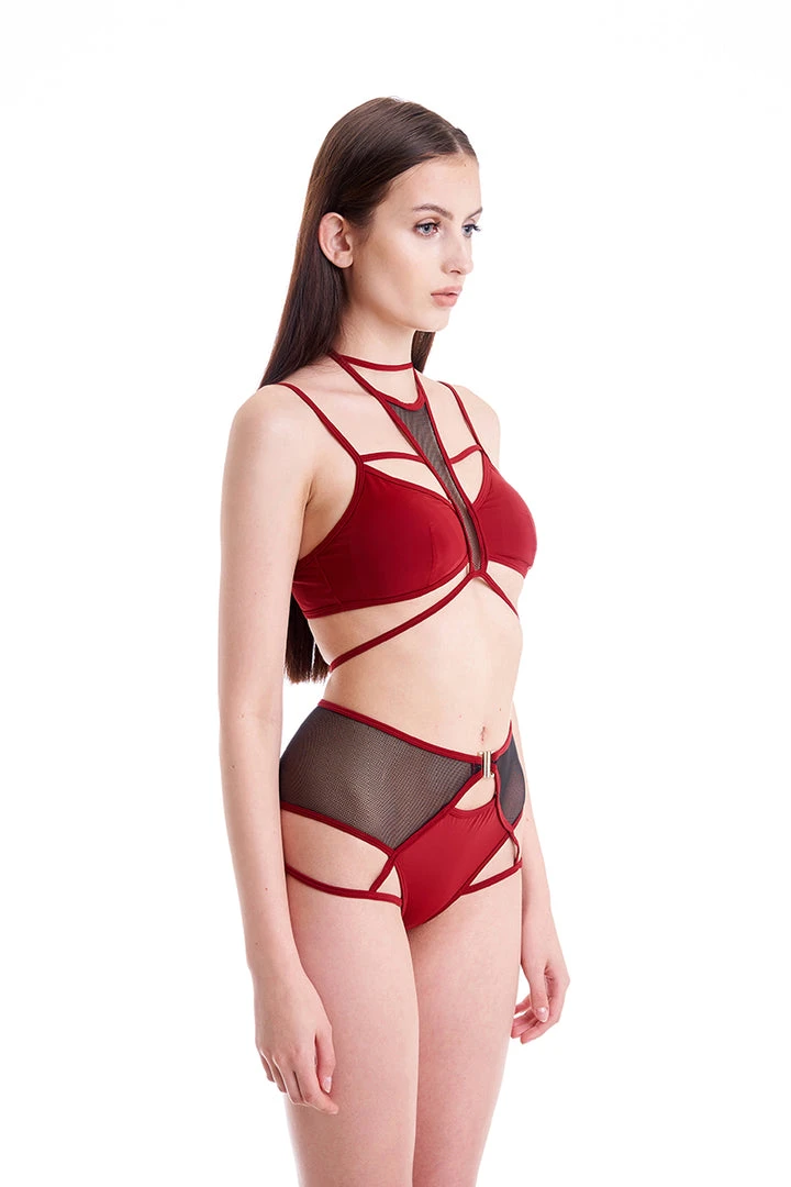 Hamade Activewear Strappy Halter Neck Top - Brick Red All Pole Wear