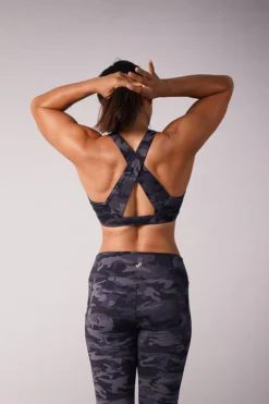 Off The Pole V-Neck Sports Bra - Black Camouflage
