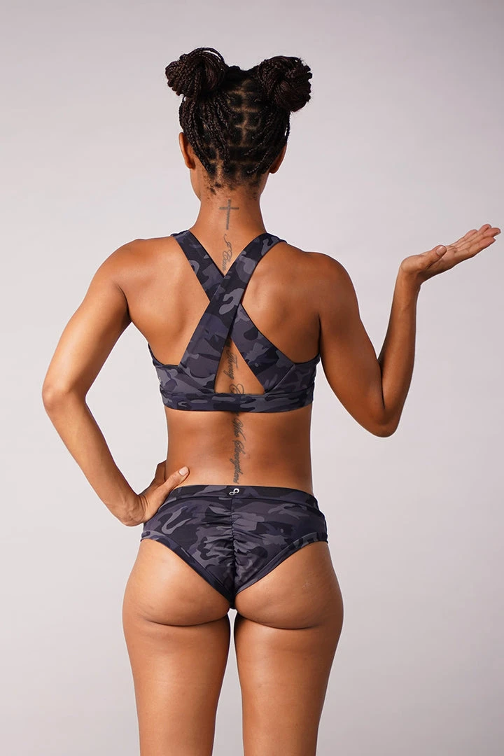 Off The Pole V-Neck Sports Bra - Black Camouflage