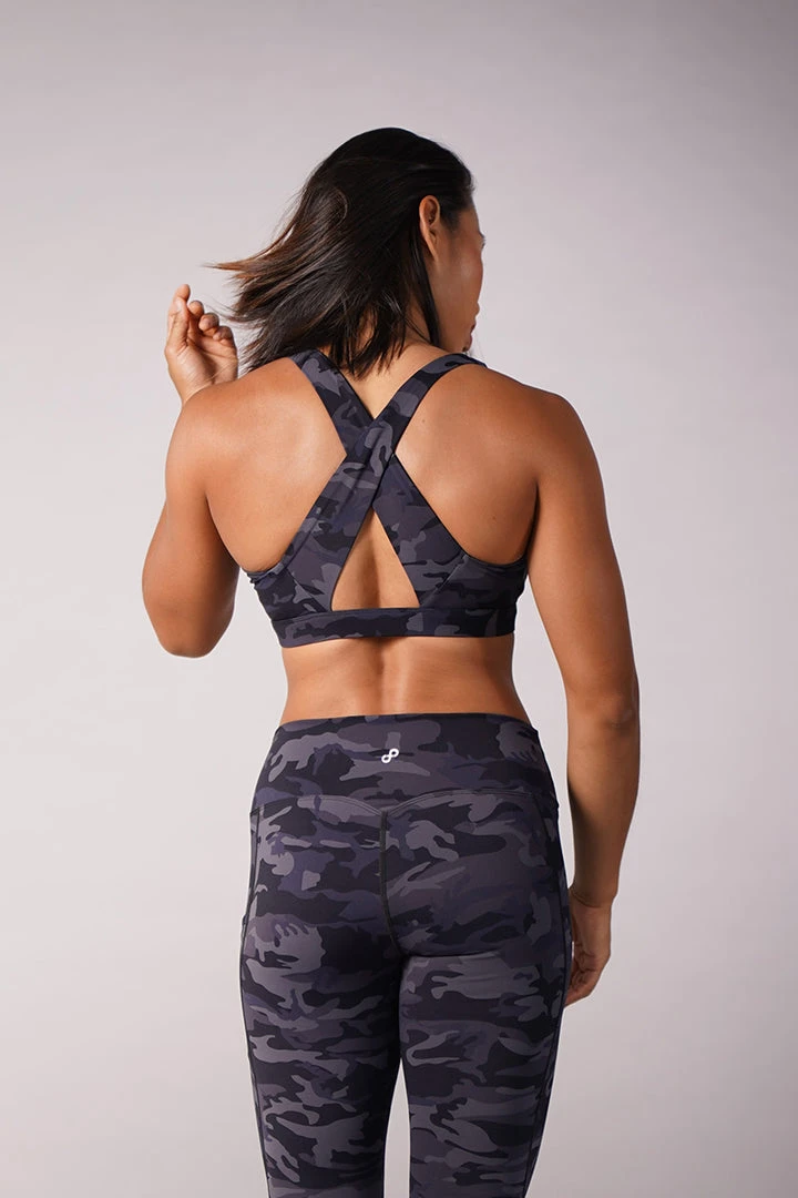 Off The Pole V-Neck Sports Bra - Black Camouflage