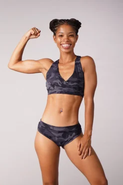 Off The Pole V-Neck Sports Bra - Black Camouflage