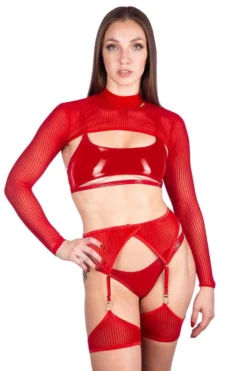 All Pole Wear Naughty Thoughts Sinner Vinyl Underboob Top - Red