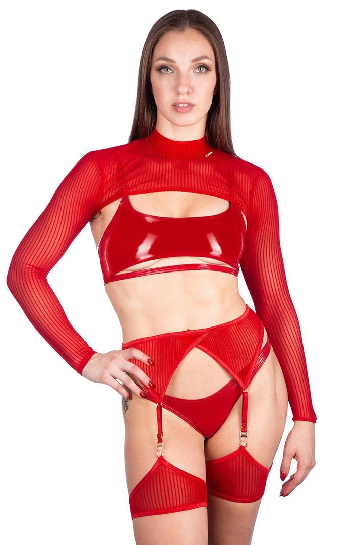 All Pole Wear Naughty Thoughts Sinner Vinyl Underboob Top - Red