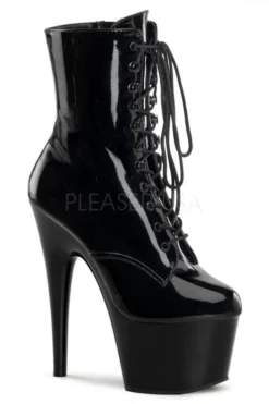 Pleaser USA Adore-1020 7inch Pleaser Boots - Patent Black Shoes