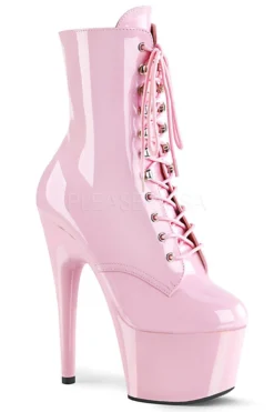 Pleaser USA Adore-1020 7inch Pleaser Boots - Patent Baby Pink Shoes