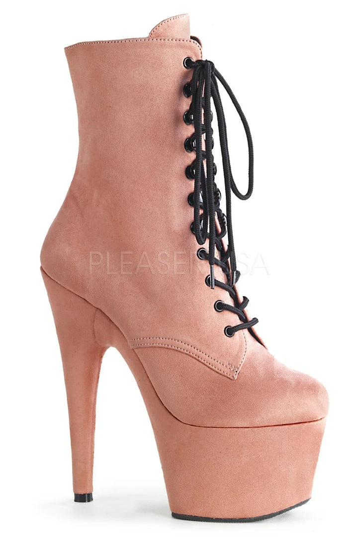 Pleaser USA Adore-1020FS Faux Suede 7Inch Pleaser Boots - Baby Pink Shoes