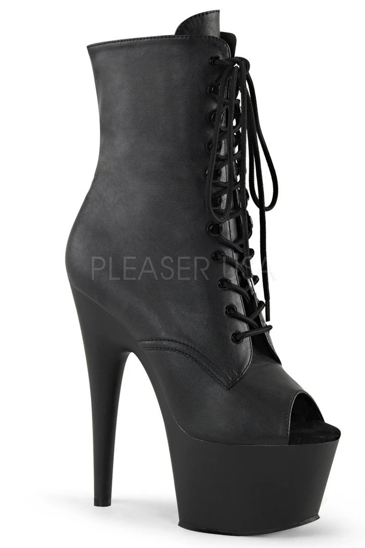 Pleaser USA Adore-1021 7inch Pleaser Peep Toe Boots - Matte Black Shoes