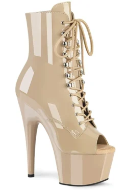 Shoes Pleaser USA Adore-1021 7inch Pleaser Peep Toe Boots - Patent Beige